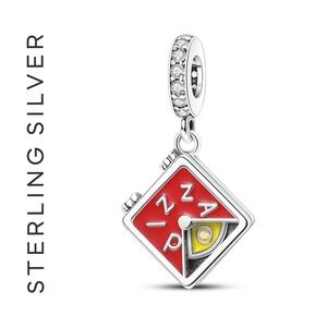 🌟 S925 Sterling Silver Pizza Box Pizza Slice Dangle Charm